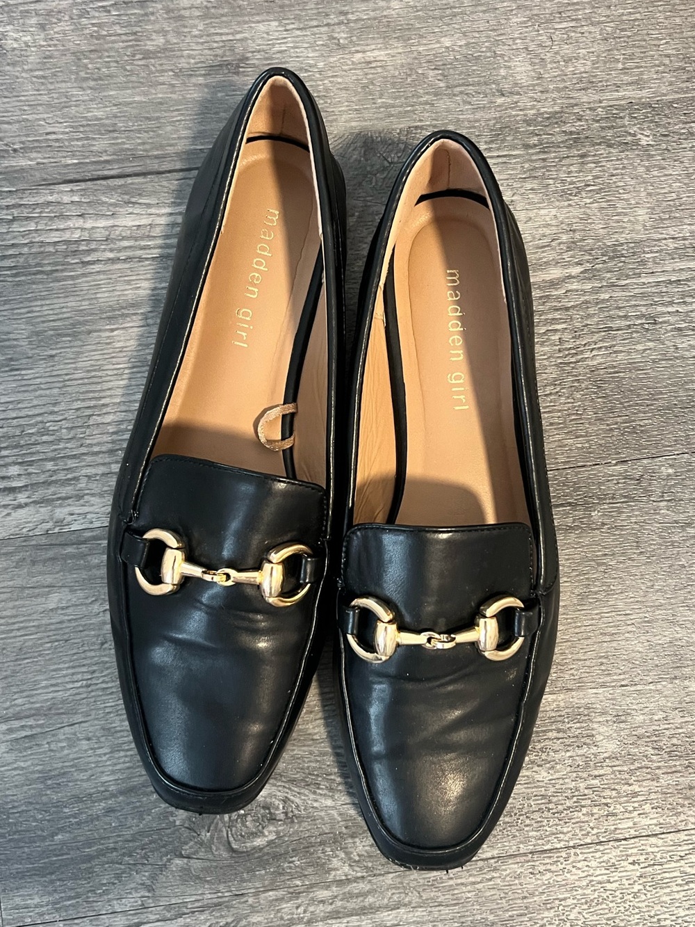 Madden Girl Black Leather Horsebit Loafers